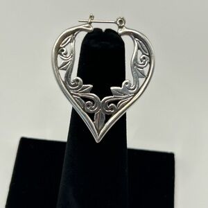Vintage Silver Ornate Filigree Openwork Design Heart Hoop Earring